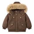 thumbnail image 6 of JUMEYU Jacket for Girls Cropped Faux Fur Hood Puffer Bomber Jacket for Girls Snap Front (Coffee,5-6 Years), 6 of 7