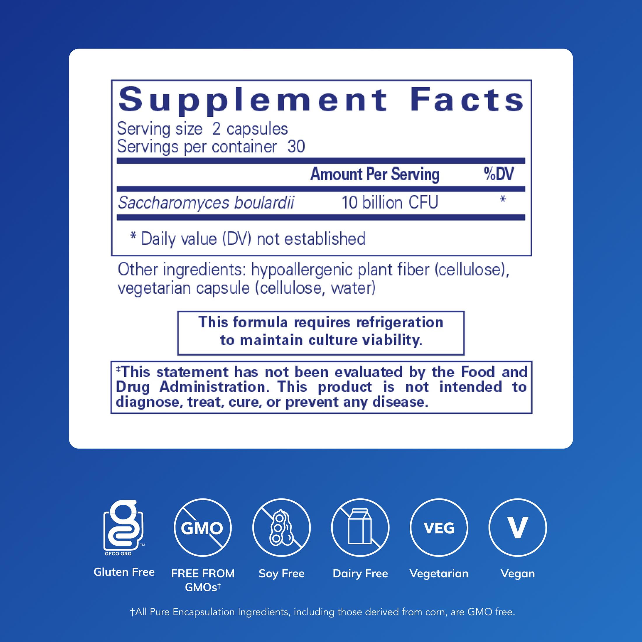 Pure Encapsulations Saccharomyces Boulardii | Natural Probiotic to Balance Intestinal Flora | 60 Capsules