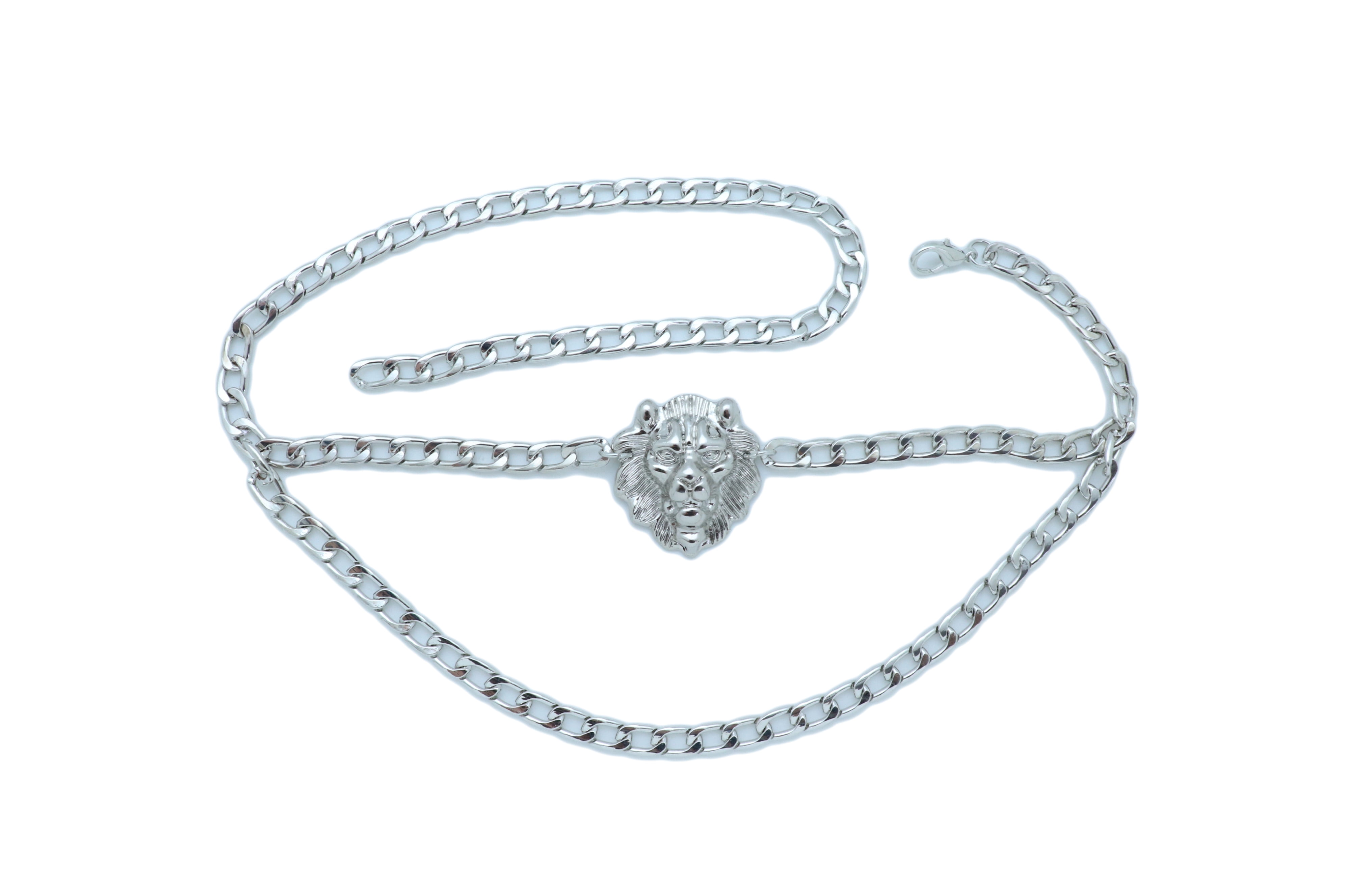 Women Bling Lion Head Charm Belt Waist Hip Silver Metal Chain XL XXL