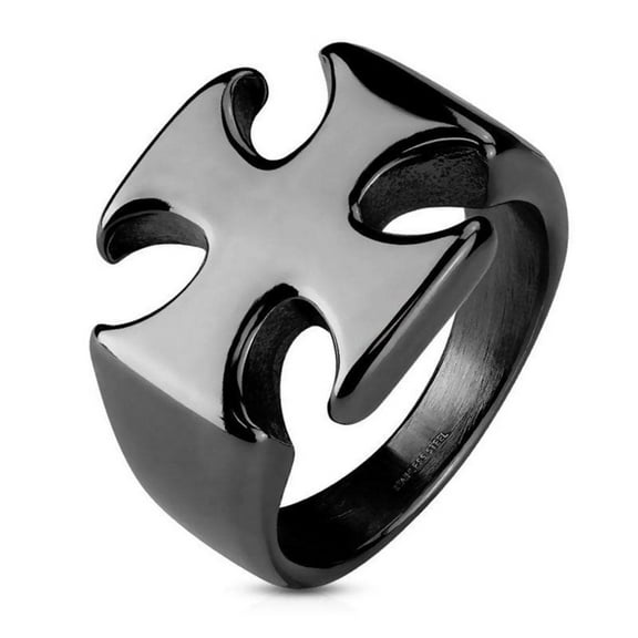 Knights Templar Ring Stainless Steel Black Medieval Maltese Cross Band
