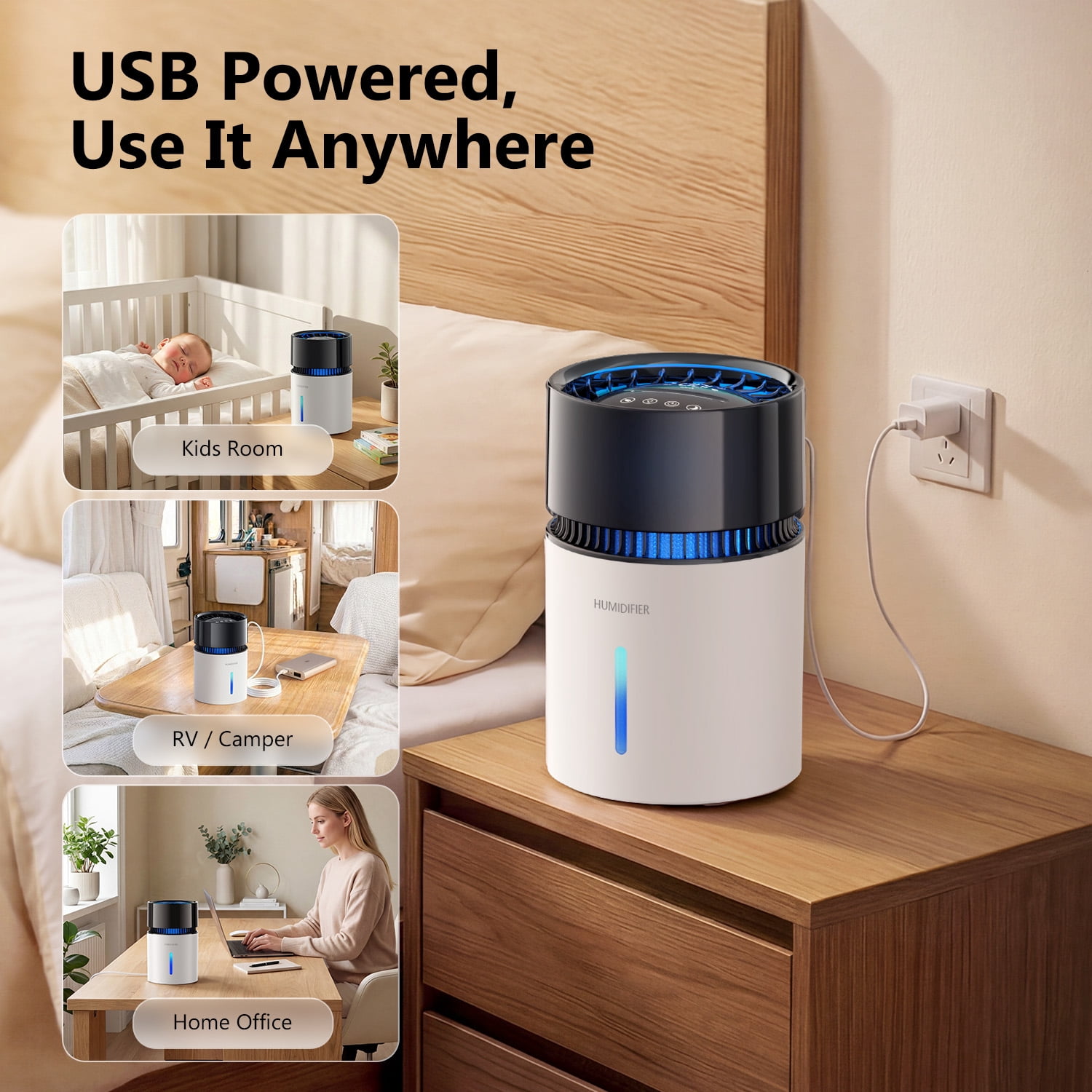 Fimilo 3L Evaporative Humidifier with Filter, mistless humidifier up to 270 Sqft, Fogless Humidifier with Touch Control & 1-8H Timer, Sleep Mode, Night Light, Easy-Clean for Home Office