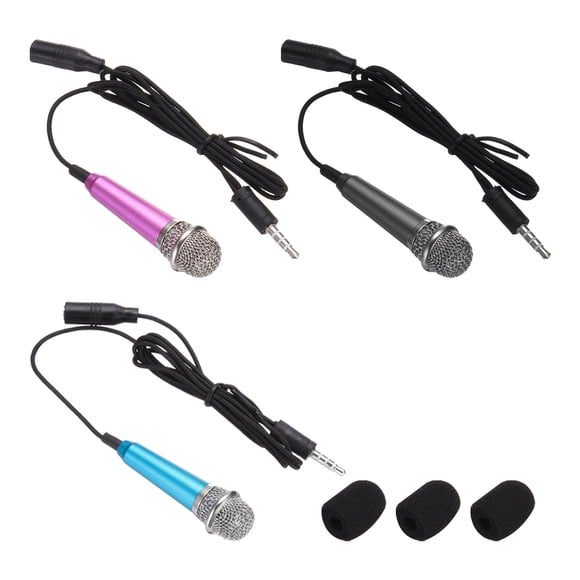 3 Pcs Mini Microphone, Mini Mic Tiny Microphone Phone Mic Small Microphone with Sponge Cover for Record Phone Voice, Hot Pink/Black/Blue