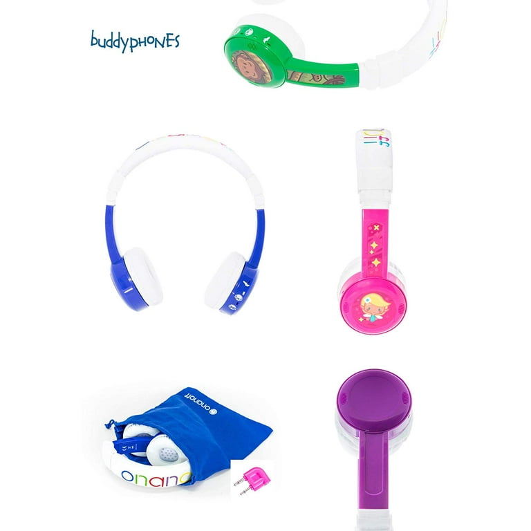 BuddyPhones InFlight Volume Limiting Wired Kids Foldable Headphones Blue