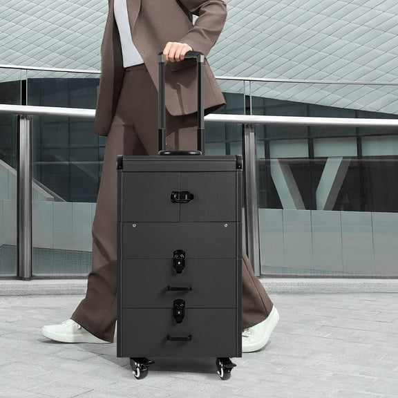 Rolling Makeup Train Case, Makeup Luggage Modern Cosmetic Trolley Organizer Makeup Case Black