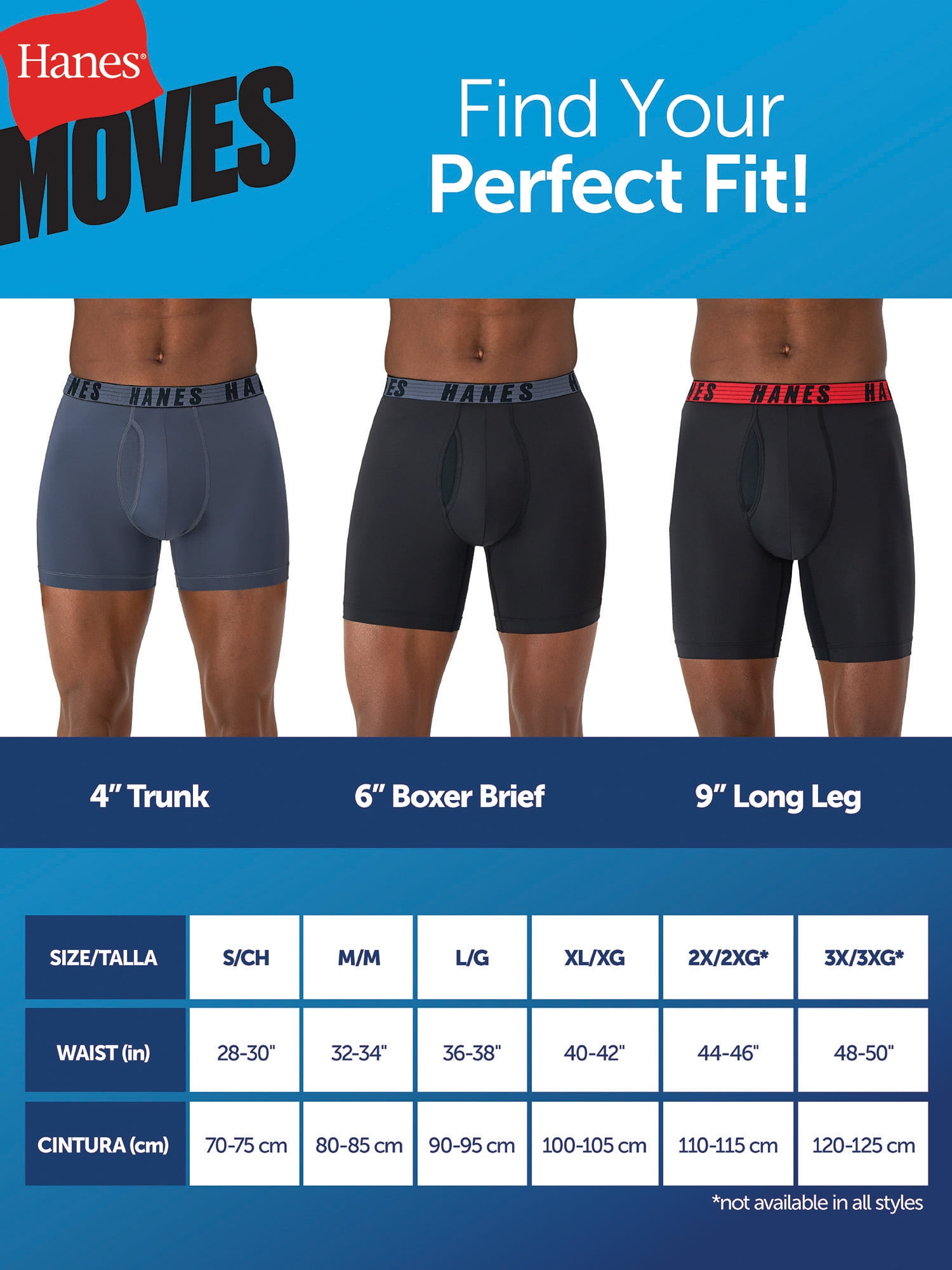 Hanes Moves Men's Anti-Chafe Long Leg Boxer Brief, Total Support Pouch, 3-Pack, 8" Inseam