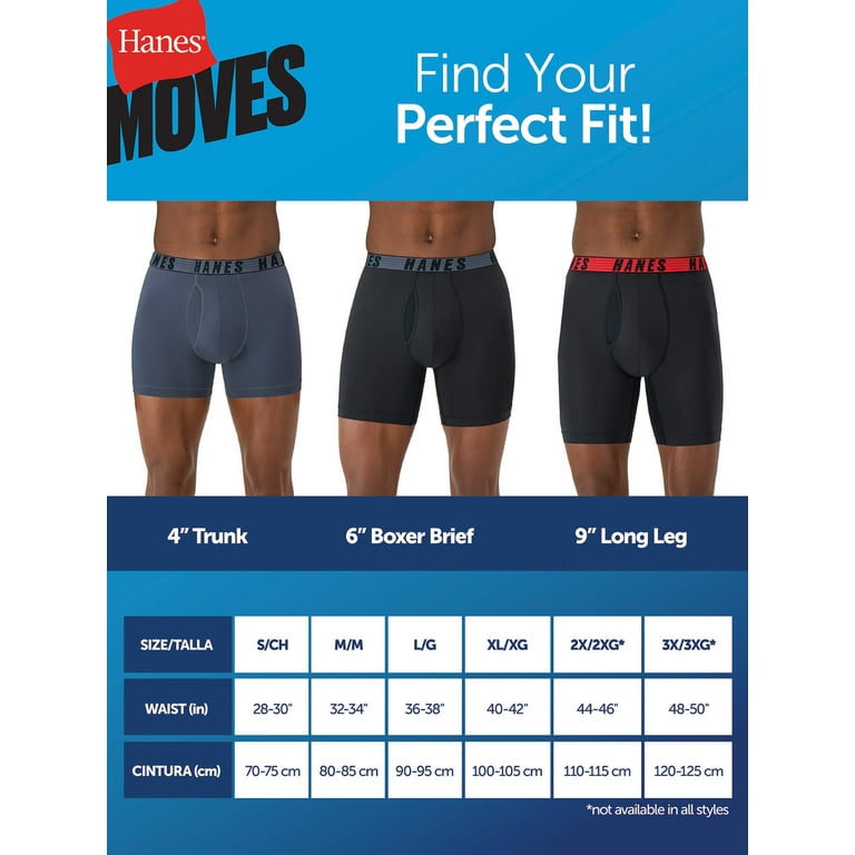 Hanes Moves Men s Anti Chafe Long Leg Boxer Brief Underwear Total Support Pouch X Temp 3 Pack 8 Inseam