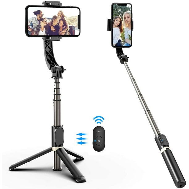 Stabilisateur de cardan pour smartphone avec perche à selfie Bluetooth  extensible et trépied, télécommande multifonction 1 axe rotation  automatique à 360°, pour iPhone/Android - - 