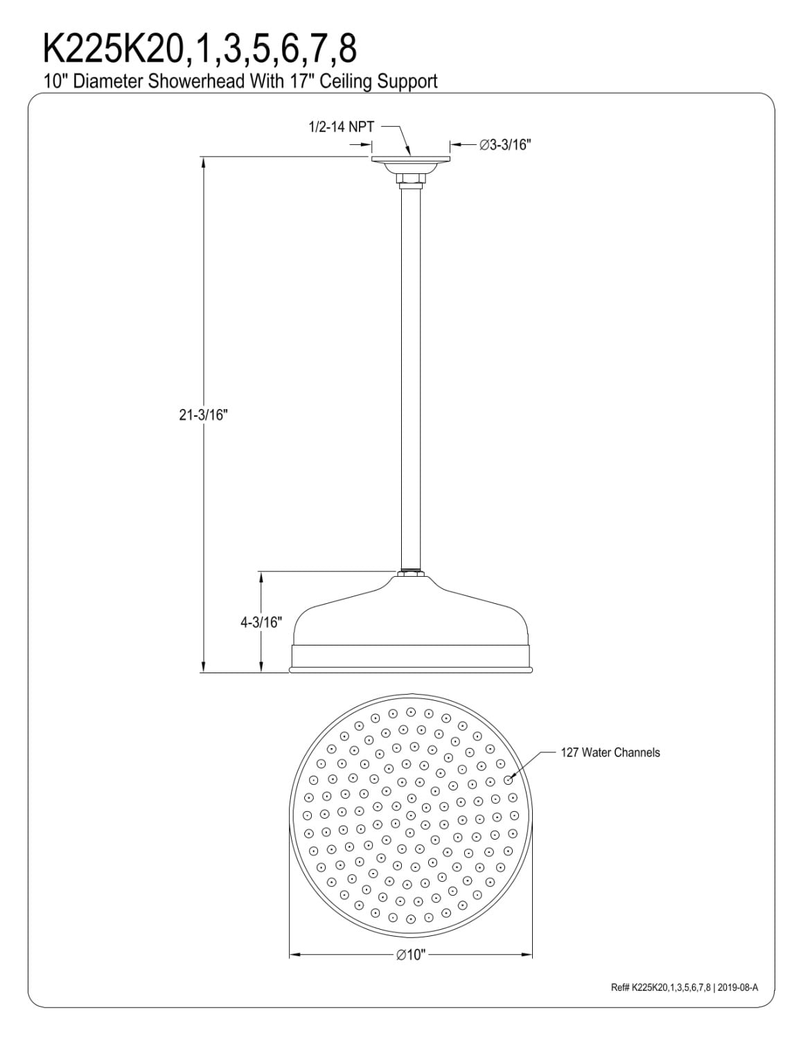 Kingston Brass K225K27 10" Showerhead with 17" Ceiling Mounted Shower Arm, Brushed Brass