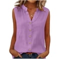 thumbnail image 4 of Womens Sleeveless Button Down Shirts Dressy Casual Summer Blouses V Neck Cotton Linen Tops Business Work Tank Top | CSEONE,Purple M, 4 of 8