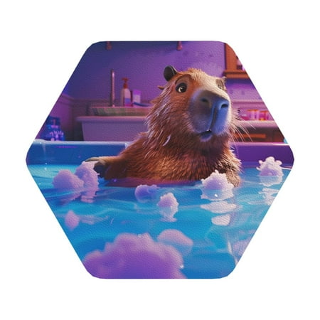 

Adobk Capybara Bathtub Fun Print Leather Coasters for Drinks(6 Pack) Durable Drink Coasters Set Luxurious Home Décor and Housewarming Gift Hexagon