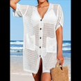 thumbnail image 4 of Vestido de Crochet con Botones y Abertura Lateral para Mujer, Traje de Baño con Bolsillos M, 4 of 9