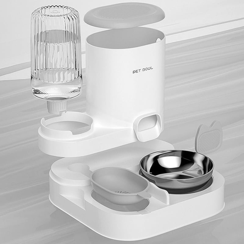 Pet Automatic Feeder 2 in 1 Dog Cat Food Container Water Fountain Large Capacity Stainless Steel Pet Feeding Bowl Pet
