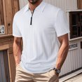 thumbnail image 2 of hoksml Business Casual Shirts for Men, Summer Elasticity Casual Loose Zipper Lapel Short Sleeve Top Solid Color Collared Polos T Shirt Classic Golf Shirts, 2 of 9
