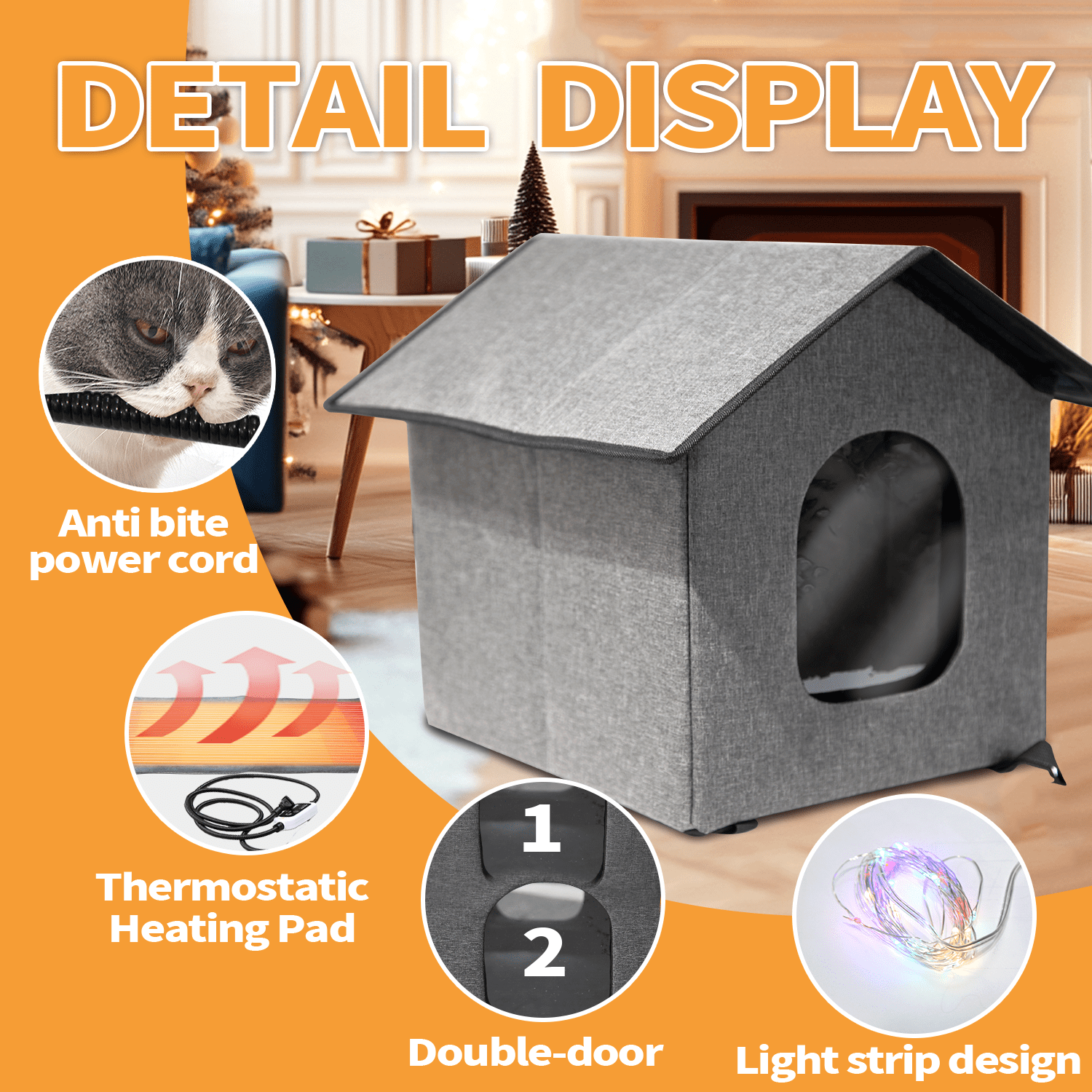 Outdoor Heated Cat House,Warming Cold Weather House with Heated Pad for Winter