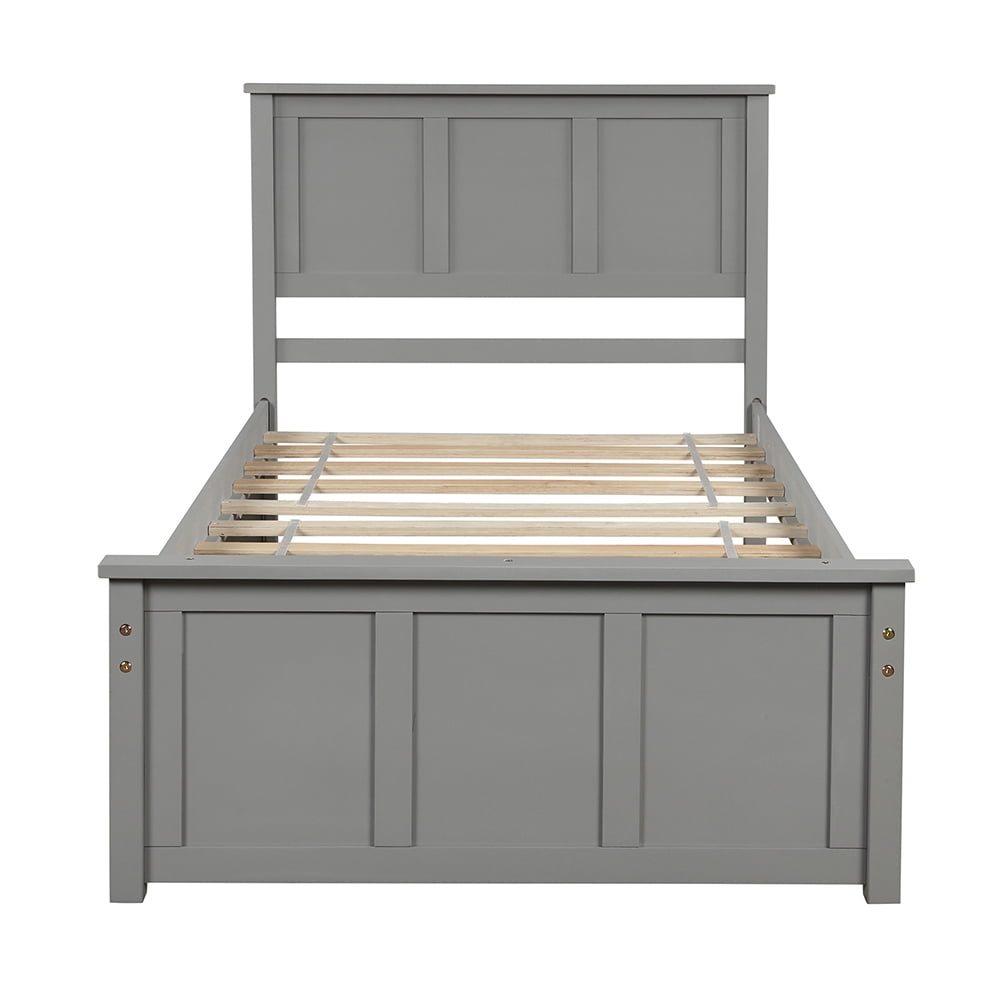 Resenkos Platform Storage Bed, with 2 Underbed Storage Drawers and wheels,Twin Size Frame,Gray