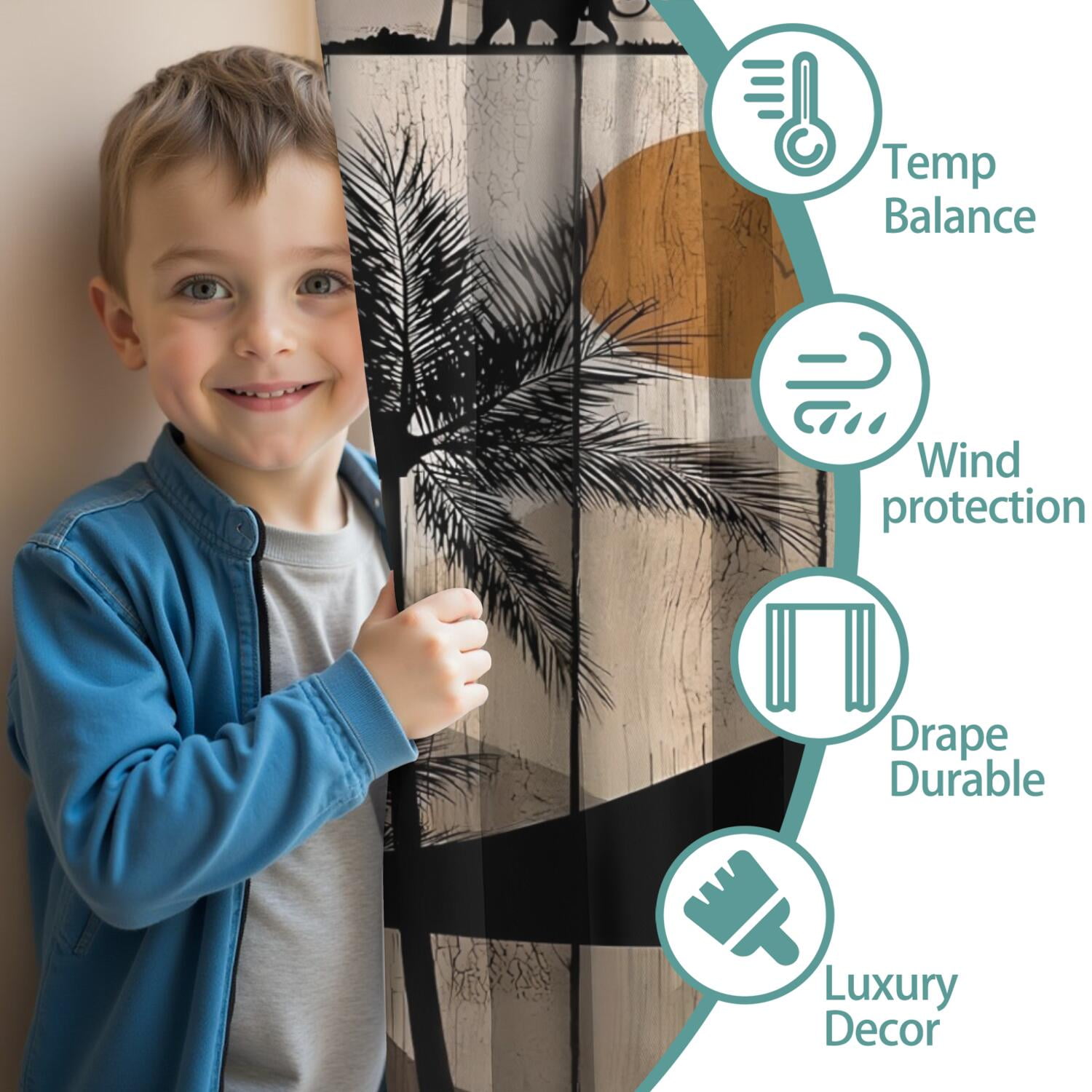 Dinosaur Curtains for Boys Room, Kids Boys Dino Wood Board Rustic Woodland Safari Animals Window Drapes for Baby Kids Room Bedroom Living Room Nursery, Fabric 2 Panels, 42 x 84 Inch