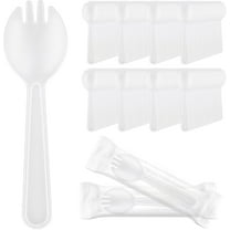 Firefly Hope 100pcs Heavy Duty Disposable Sporks, Individually Wrapped Plastic Silverware | Durable Disposable Utensils for Parties, Weddings, Birthdays & Gatherings-Transparent