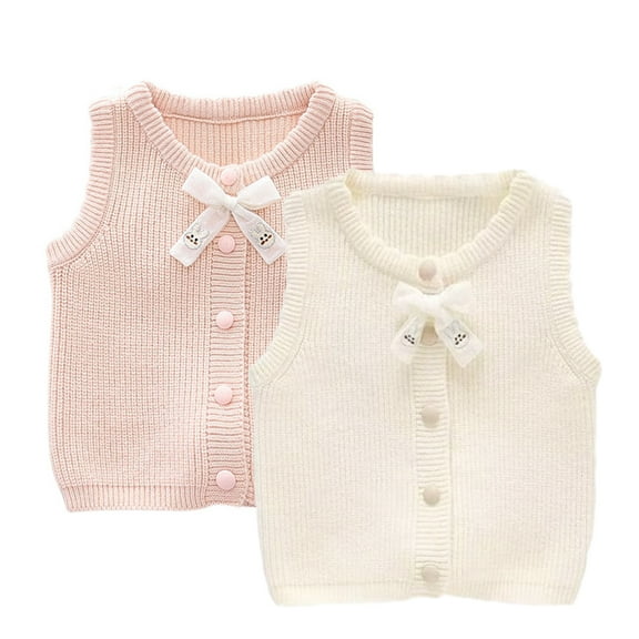 KYAIGUO Kids Baby Knit Cardigans Vest Jacket for Girls,1-5Y Fall Winter Button down Waistcoat Coats Ruffle Bowknot Soft Comfortable Toddler Round Neck Warm Knit Sleeveless Jacket Top