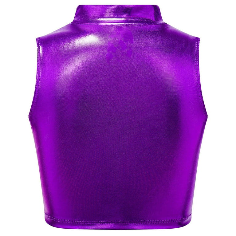 YONGHS Kids Girls Metallic Sleeveless Crop Top, Ballet Dance