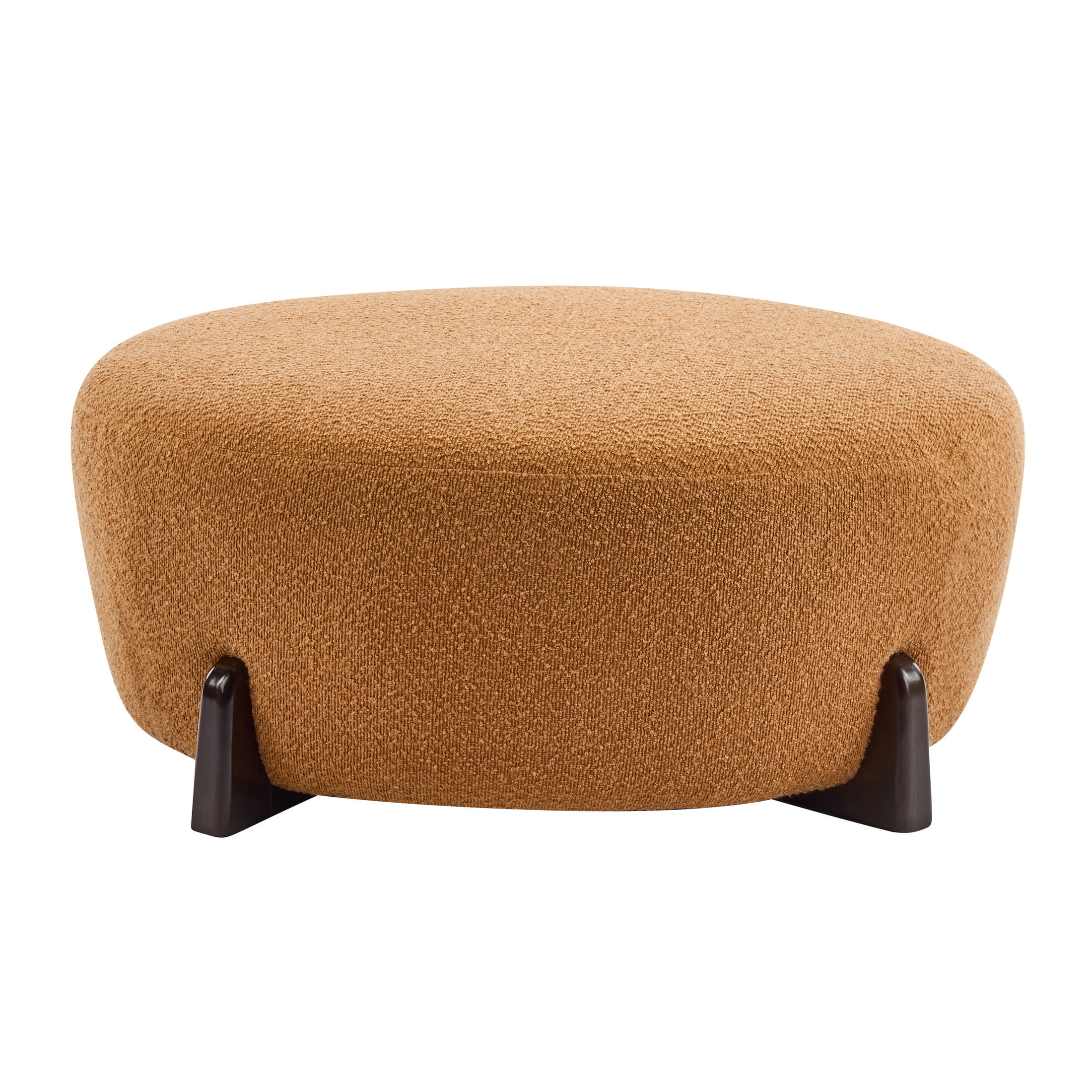 Christopher Knight Home 31.5" Modish Round Ottoman with Pumpkin Orange Boucle Top and Natural Wood Splayed Legs