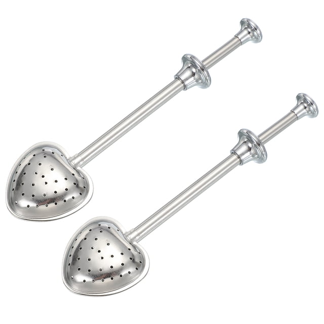 2 Pcs Infusor de Té, Filtro de Bola de Té de Acero Inoxidable, Coladores de Mango Ajustable para Hojas Sueltas para Taza y Tetera, en Forma de Corazón, Plateado