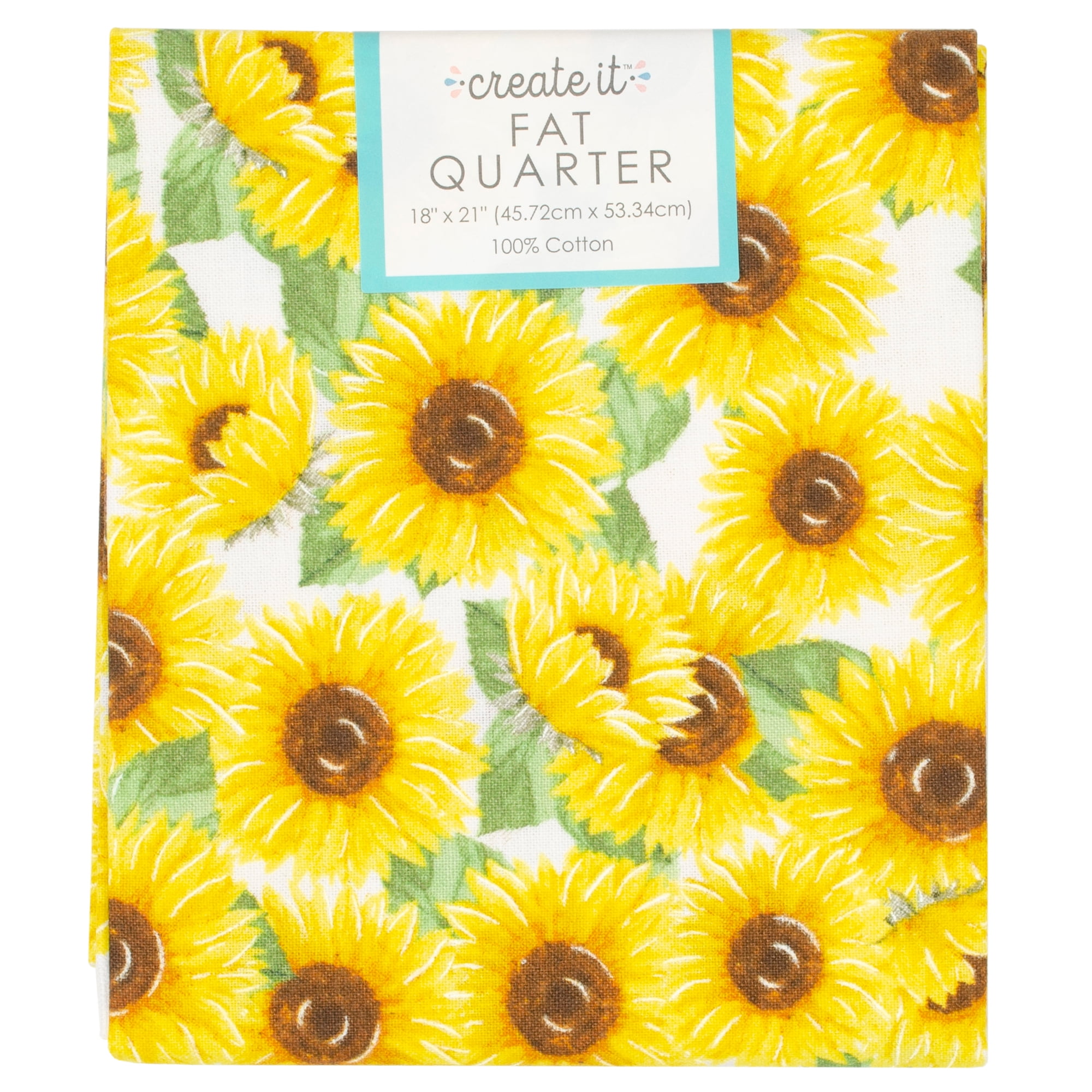 Create It 18"x21" Cotton Sunflowers Precut Sewing & Craft Fabric, White 10 Pieces