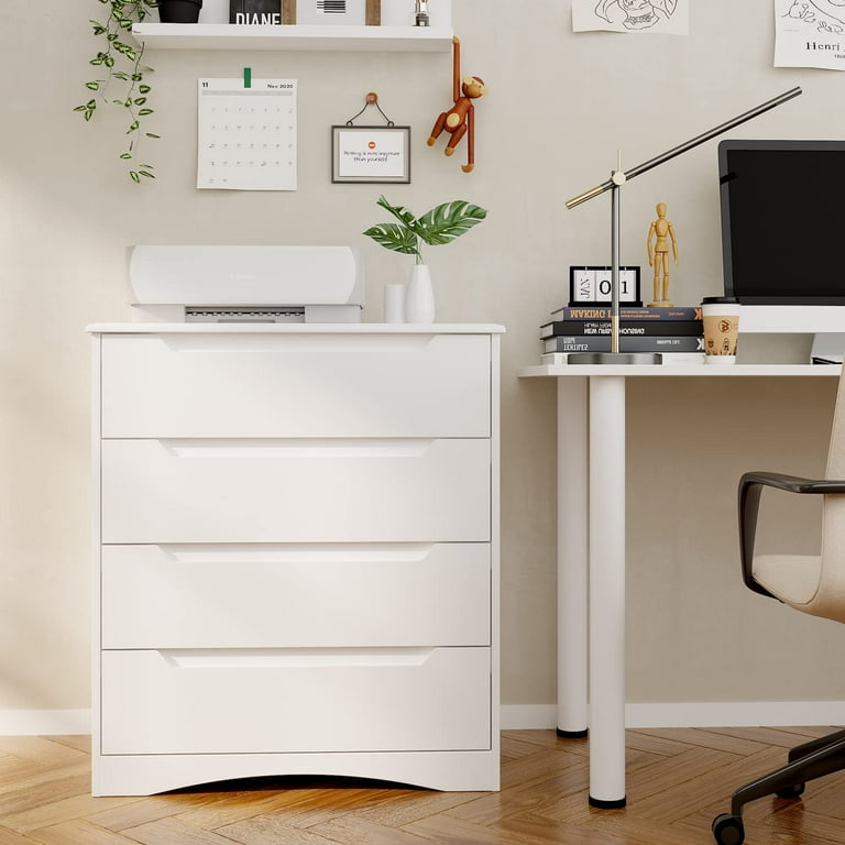 White Dresser, Lofka 4 Drawer Dresser for Bedroom, Chest of Drawers with Large Storage Capacity