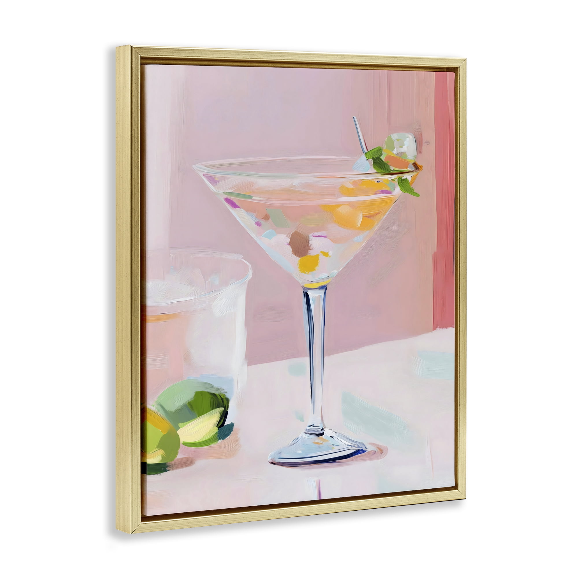 Stupell Industries Pink Martini Bar with Lime Gold Framed Floater Canvas Wall Art, design by The Prints Vibe