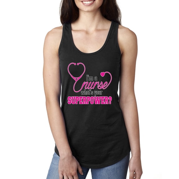Wild Bobby, Funny Nurse Whats Your Superpower Nurse Week, Inspirational/Christian, Women Racerback Tank Top, Black, Small