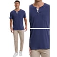 thumbnail image 4 of DARING DIVA Men's Casual Summer Short Sleeves Button Henley Basic Tee M Blue, 4 of 6