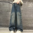 thumbnail image 2 of TOWED22 Girls Elastic Waist Jeans Straight Leg Casual Denim Pants with Pockets Stretch Kids Long Pants Dark Blue,10-12 Y, 2 of 4