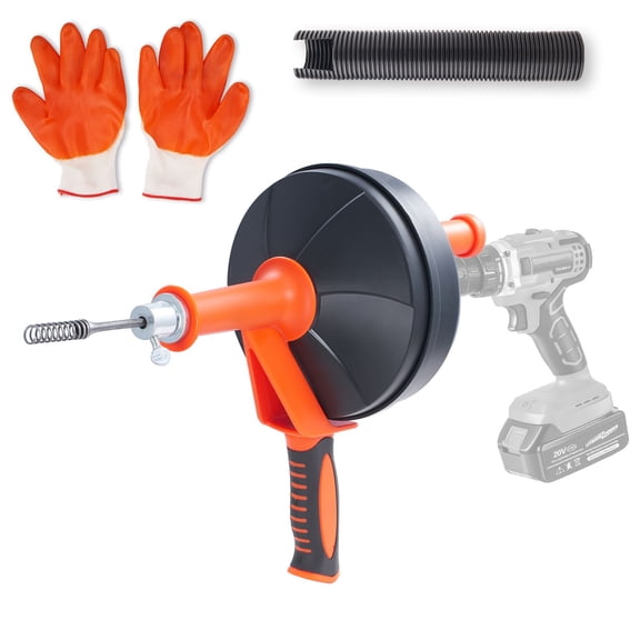 25ft Drain Snake with Drill Adapter,Heavy-Duty Plumbing Auger for Kitchen Sink,Bathtub,Shower Drain Clog Removal,Includes Gloves&Protective Sleeve