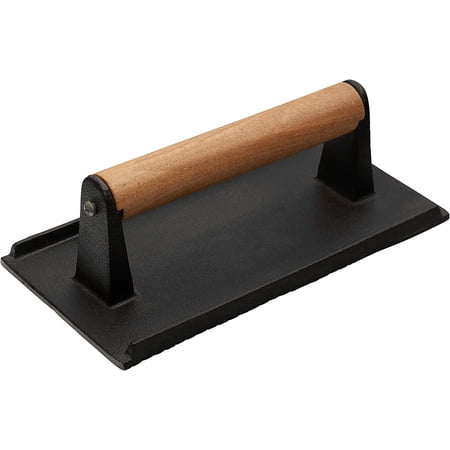 [1 Pack] Rectangle Grill Press with Wooden Handle 9 x 5 inches - Heavy Duty  Bacon Press  Burger Press  Panini Press  Meat Press - Ideal Cast Iron Press for Kitchen & Grill