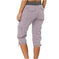 thumbnail image 6 of MLQIDK Pedal Pushers for Women Drawstring Lounge Pants Knee Length Trendy Summer Elastic Waist Lightweight Capris Dressy Casual Cargo Capris with Pockets Light Purple S, 6 of 7