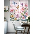 thumbnail image 4 of Pink Flowers Sheer Curtains 72 Inch Length 2 Panels Set Window Treatments, Spring Floral Butterfly Leaves Plants Rustic Plaid Rod Pocket Semi Curtains for Living Room/Bedroom/Kitchen, 104"W x 72"L, 4 of 7