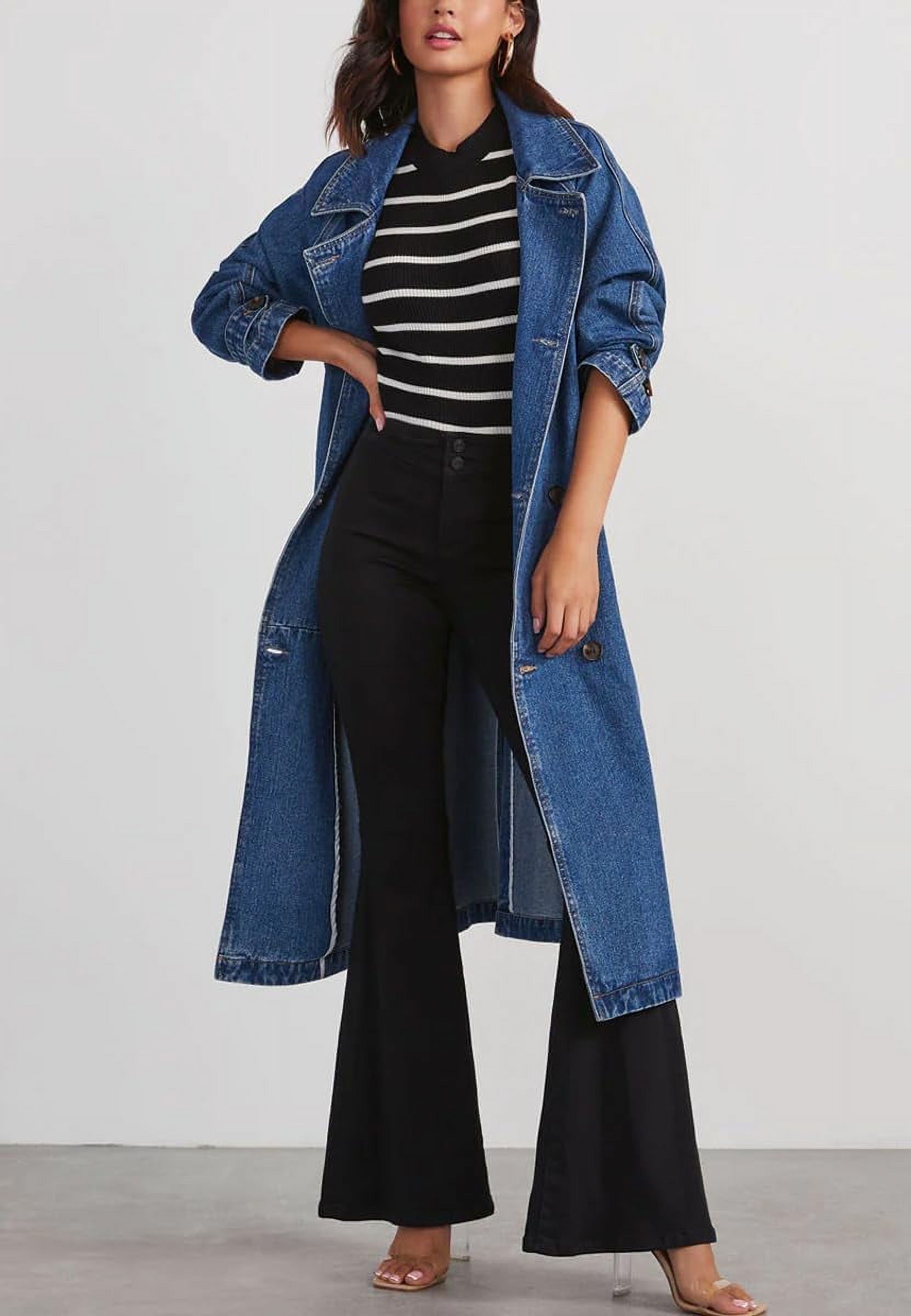 NANAHuang Women's Vintage Midi Long Jean Jacket Loose Fit Double