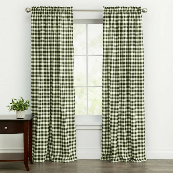 Kate Aurora Buffalo Plaid Check Country Farmhouse Window Curtains, 42” x 63” (1 Panel)