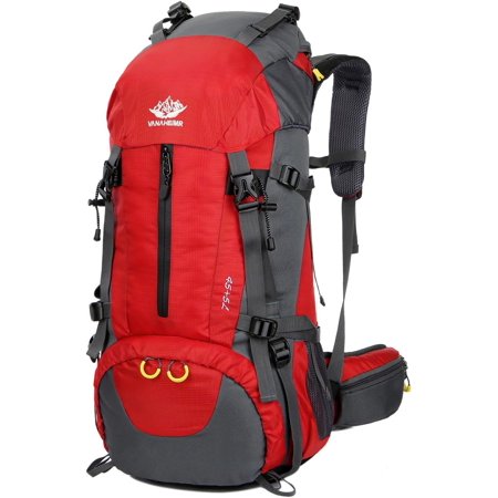 50L Expandable Hiking Backpack with Rain Cover, Red