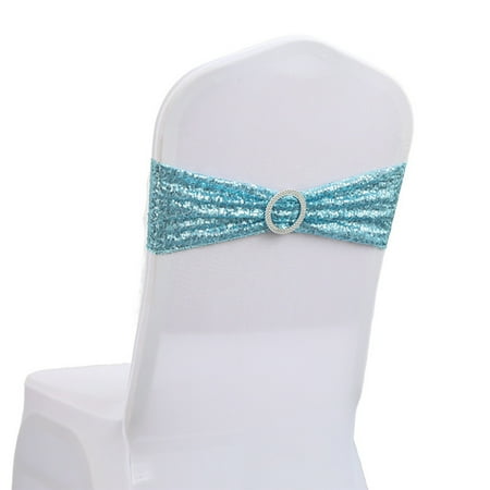 

Holiday Party Chair Cover with Bow Back Decorative Flower Elastic Sequin Bandage