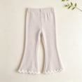 thumbnail image 7 of fnnxnal Girls Ribbed Knit Flare Pants Kids Stretchy High Waist Bell Bottom Lace Trim,Size 10 T, 7 of 7