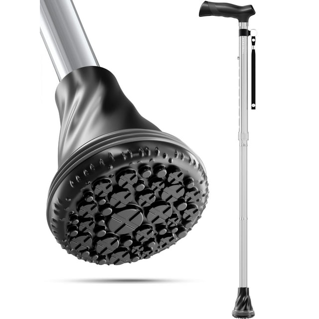 Bastón HONEYBULL con colchón de aire para hombre y mujer - Plegable, ajustable, con base protectora, resistente | Bastones para adultos mayores (plateado)