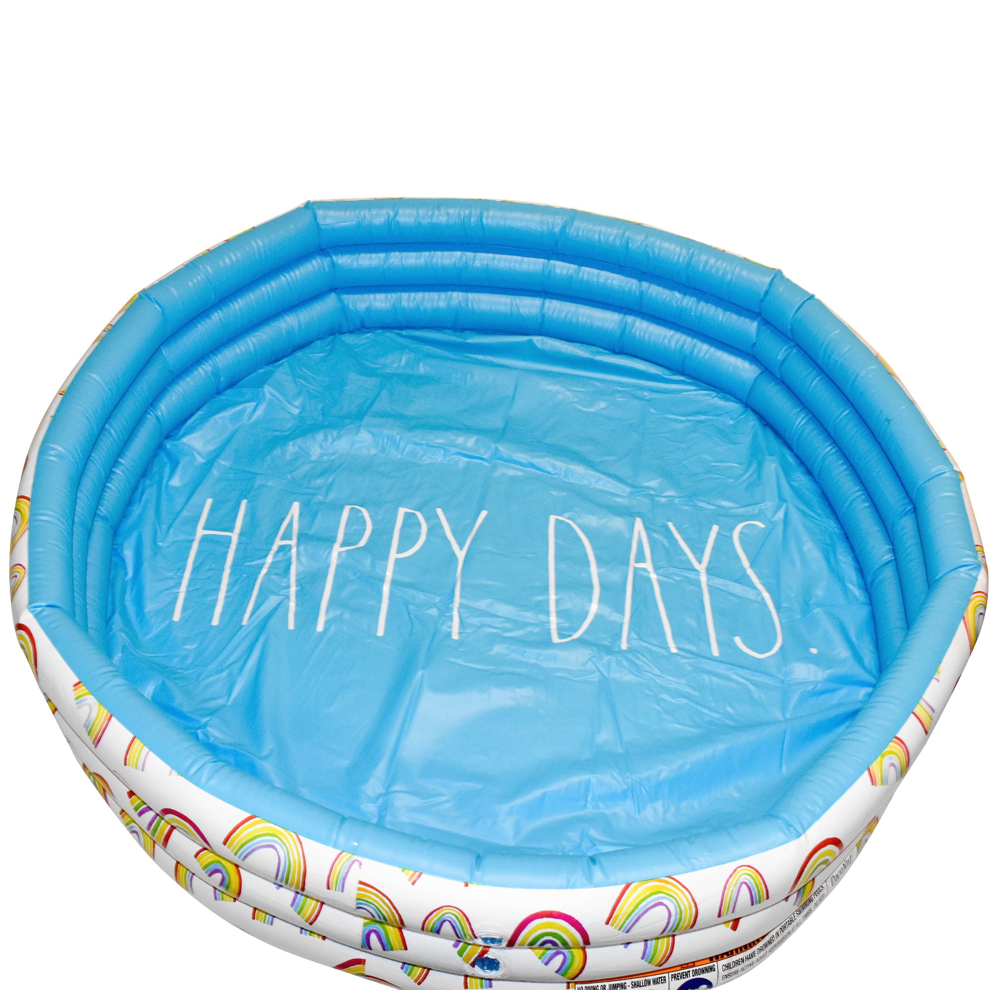 Rae Dunn: Happy Days Aqua Rainbow- 46" Mini Pool, CocoNut Float, Outdoor Inflatable Water Kiddie Pool, Kids Ages 5+