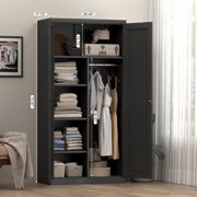 Marcree Metal Storage Cabinet with Lock, Black 71” Steel Storage Wardrobe Cabinet, Employees Locker Closet Clothing Coat Steel Wardrobe Cabinet with Hanging Rod for Garage, Gym, Home Office
