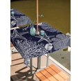 thumbnail image 2 of Outdoor Tablecloth with Umbrella Hole for Patio/Picnic/Party/Camping, Navy Blue Coastal Waterproof Table Cloth Square Cover Washable, Starfish Coral Summer Beach Ocean (54"x 54"), 2 of 8