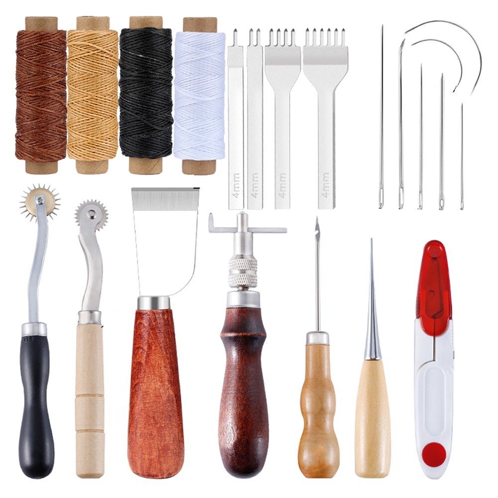 Leather Craft Tool Kit Leather Hand Sewing Repair Kit Stitching Punch Carving Work Groover Set DIY Tool Set Professional
