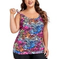 thumbnail image 6 of OCEAN BLUES Women's Plus Size Tankinis Long Torso Swimwear Top Only Loose Fit Blouson Tankini Top Animal Print Bathing Suit, 6 of 10