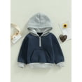 thumbnail image 2 of hirigin Toddler Baby Autumn Hood Pullover, Contrast Color Long Sleeved Half Zipper Thick Warm Sweatshirt with Pocket, 2 of 9