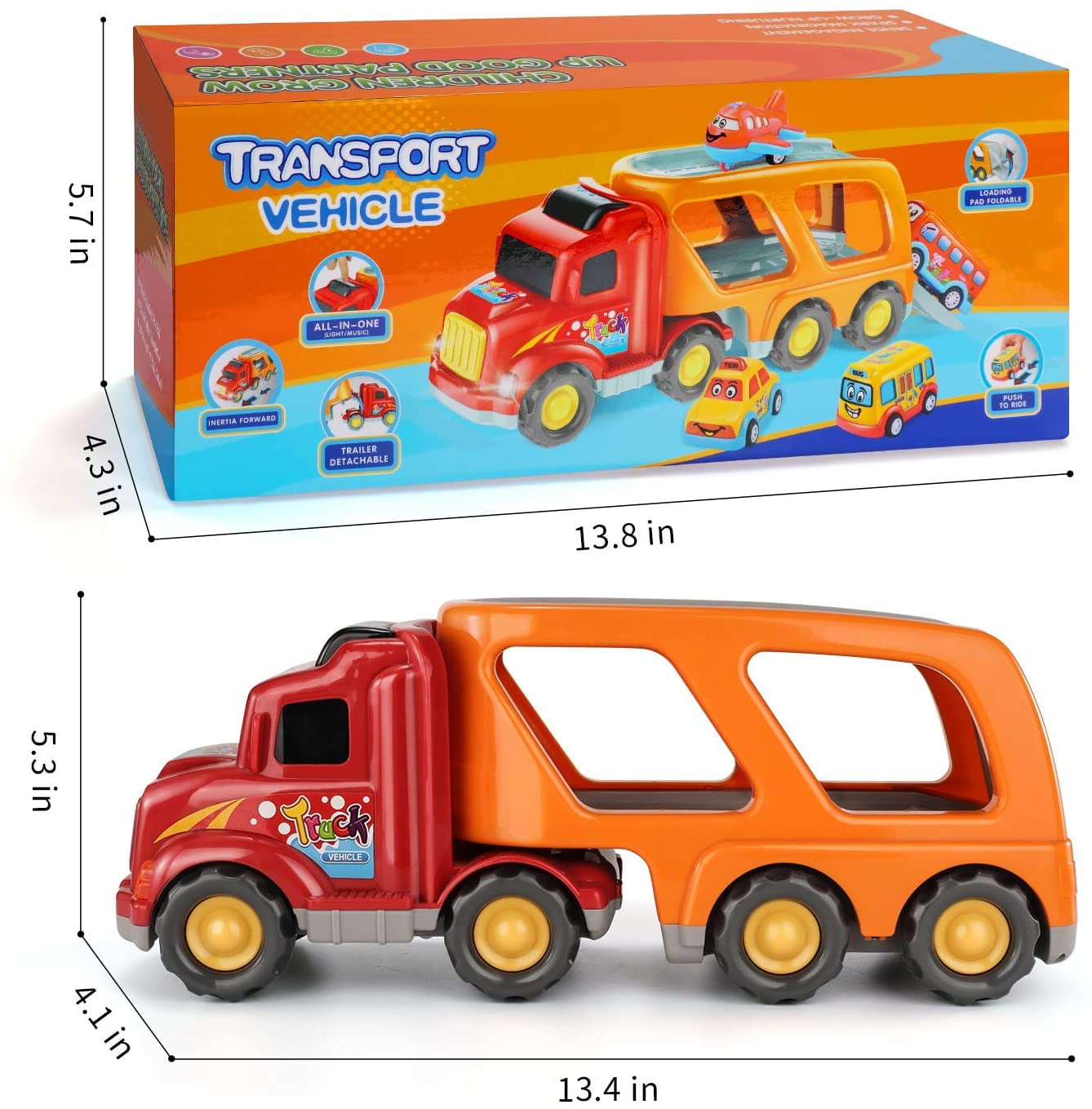 TEMI Carrier Truck Transport Car Play Vehicles Toys - 5 in 1 Toys for 3 4 5  6 7 Year Old Boys, Kids Toys Car for Girls Boys Toddlers Friction Power Set