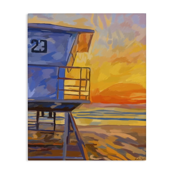 Stupell Industries Coastal Lifeguard Stand Sunset Canvas Art, 16 x 20, by Amelia Noyes