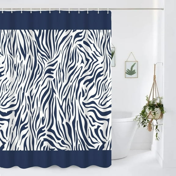 Blue White Stripes Waterproof Shower Curtain,Zebras Print Shower Curtain Set for Bathroom,Modern Fashion Fabric Bath Curtain with Hooks 54"W x 78"L (Pack of 1)